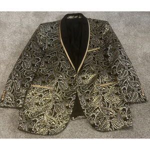 Kilburne-Finch Men’s Metallic Gold Black Paisley Blazer Jacket 50R